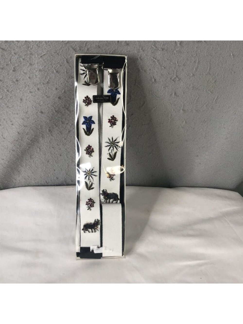 Collection Thidy Suspenders Mens One Size White Embroidered Floral Cow Clip